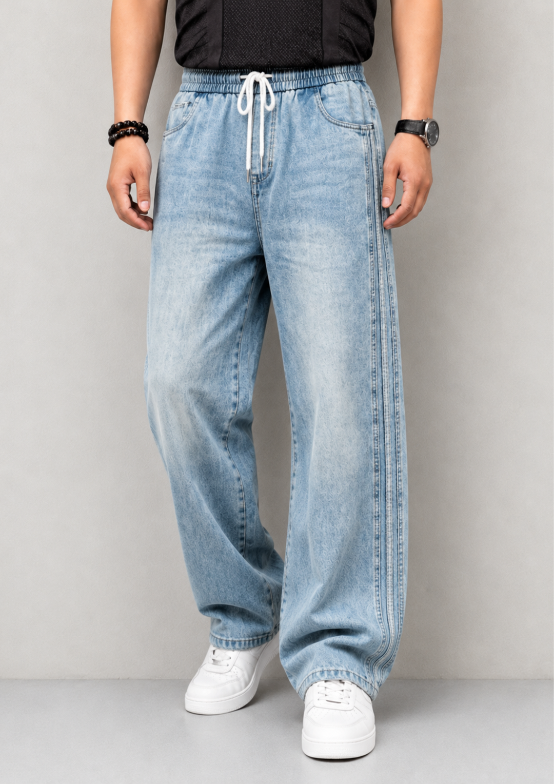 Side Stripe Baggy Denim Joggers