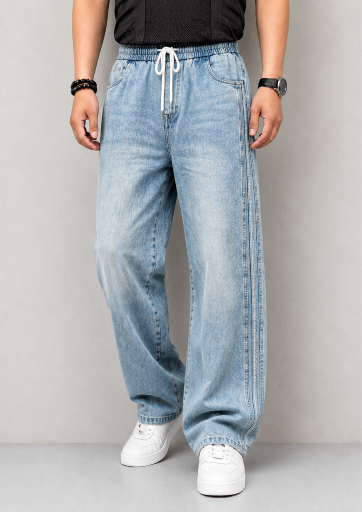 Side Stripe Baggy Denim Joggers