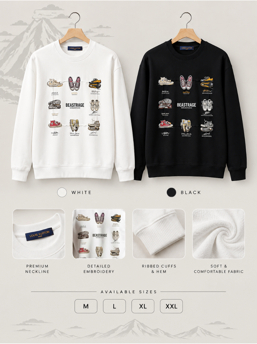 Sneaker Grid Graphic Print Sweatshirt