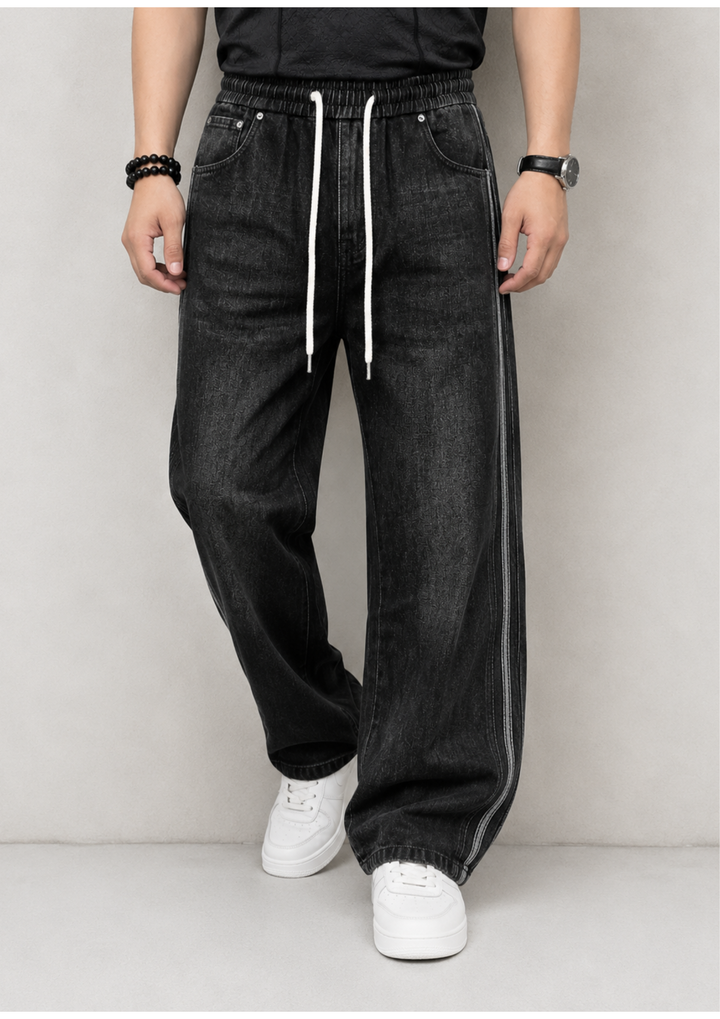 Side Stripe Baggy Denim Joggers