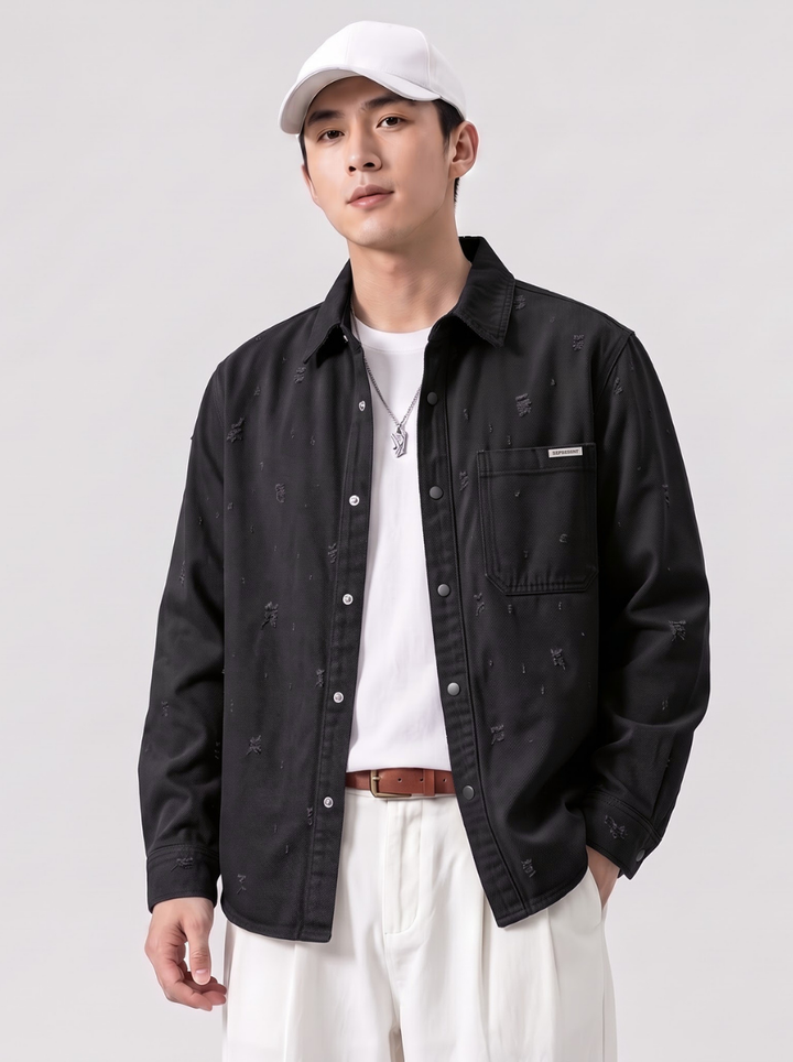 Modern Textured Casual Denim Shirt
