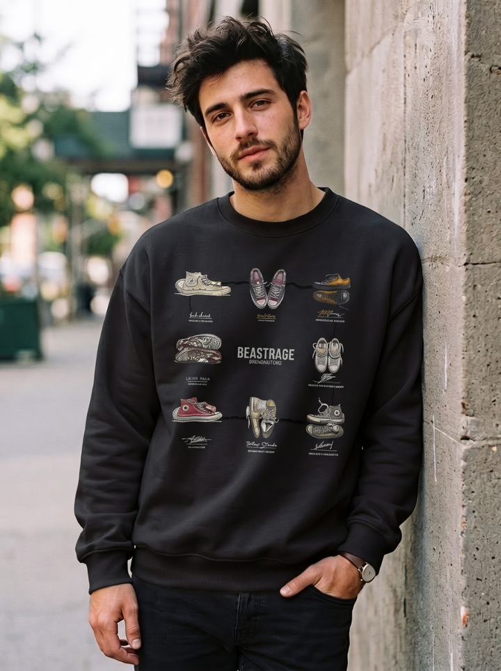 Sneaker Grid Graphic Print Sweatshirt