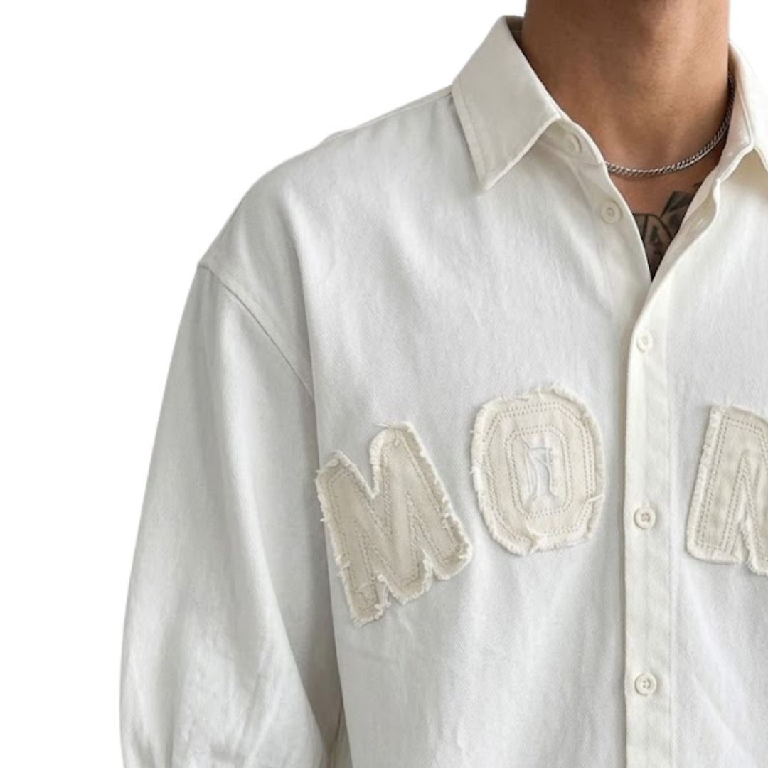 Oversized Raw-Edge Patch Shirt