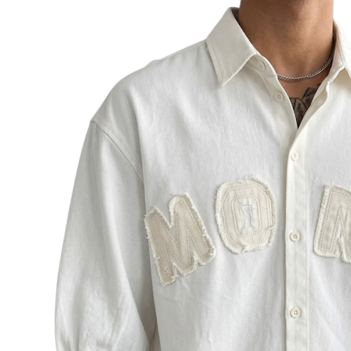 Oversized Raw-Edge Patch Shirt