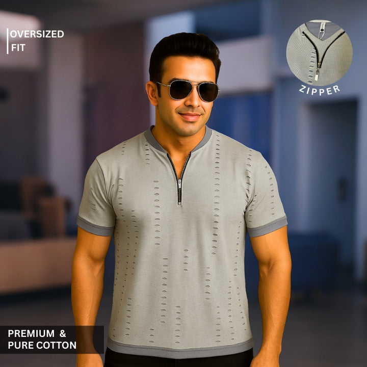 Rugged Zipper Oversized Cotton T-Shirt