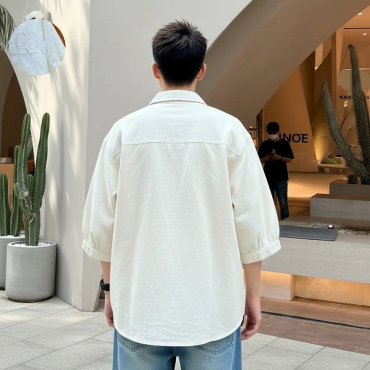 Textured Letter Embroidery Shirt