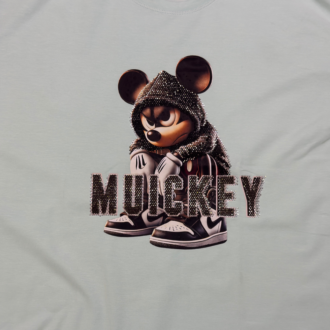 Mouse Rhinestone Graphic Cotton T-Shirt