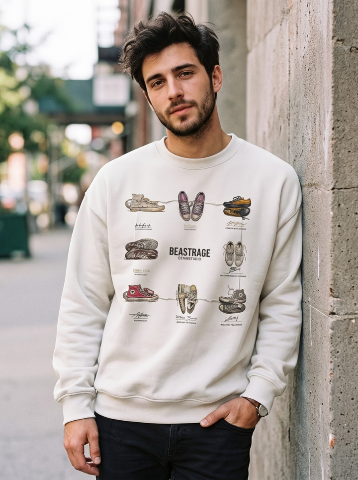 Sneaker Grid Graphic Print Sweatshirt