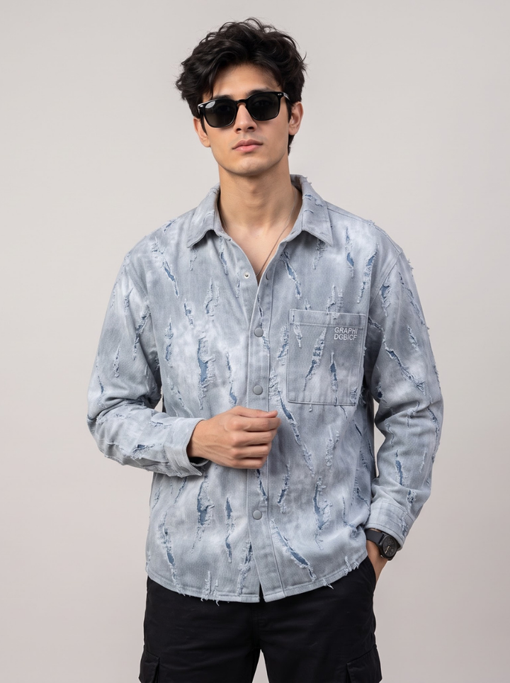 Stylish Faded Textured Denim Shirt