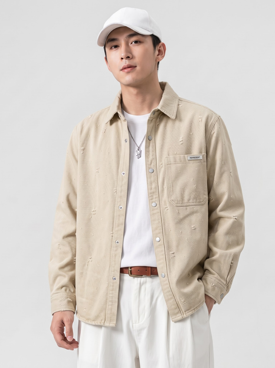 Modern Textured Casual Denim Shirt
