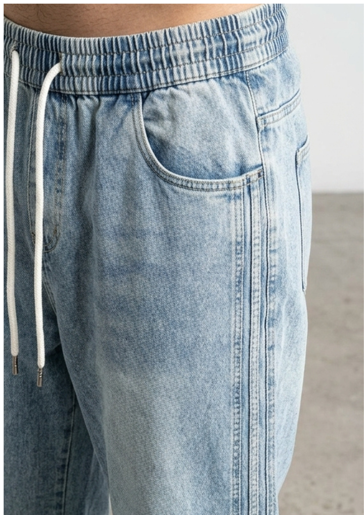 Side Stripe Baggy Denim Joggers