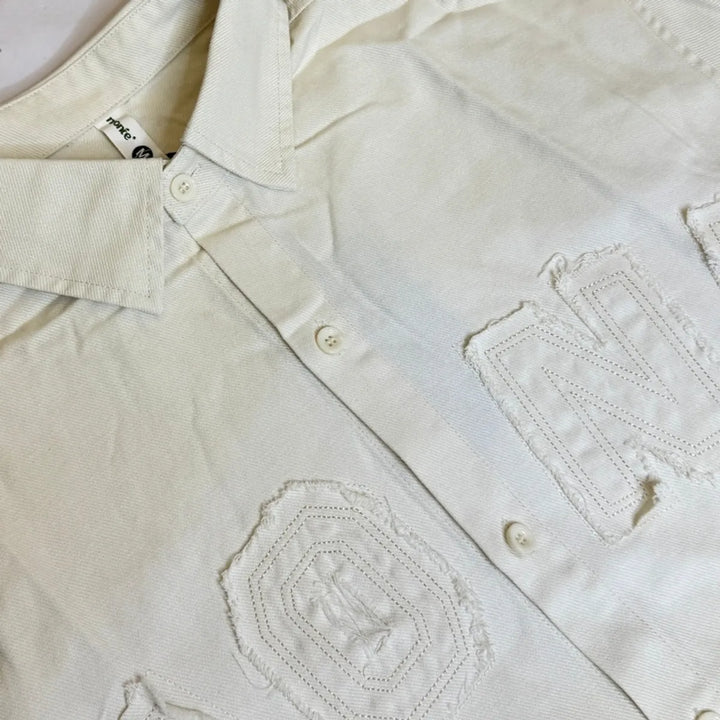 Textured Letter Embroidery Shirt