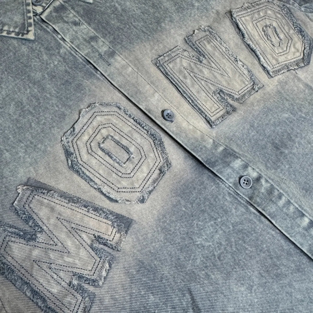 Textured Letter Embroidery Shirt