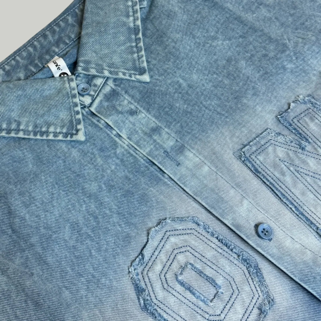 Textured Letter Embroidery Shirt