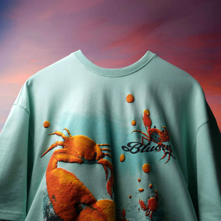 Crab Graphic Puff Print Oversized T-Shirt