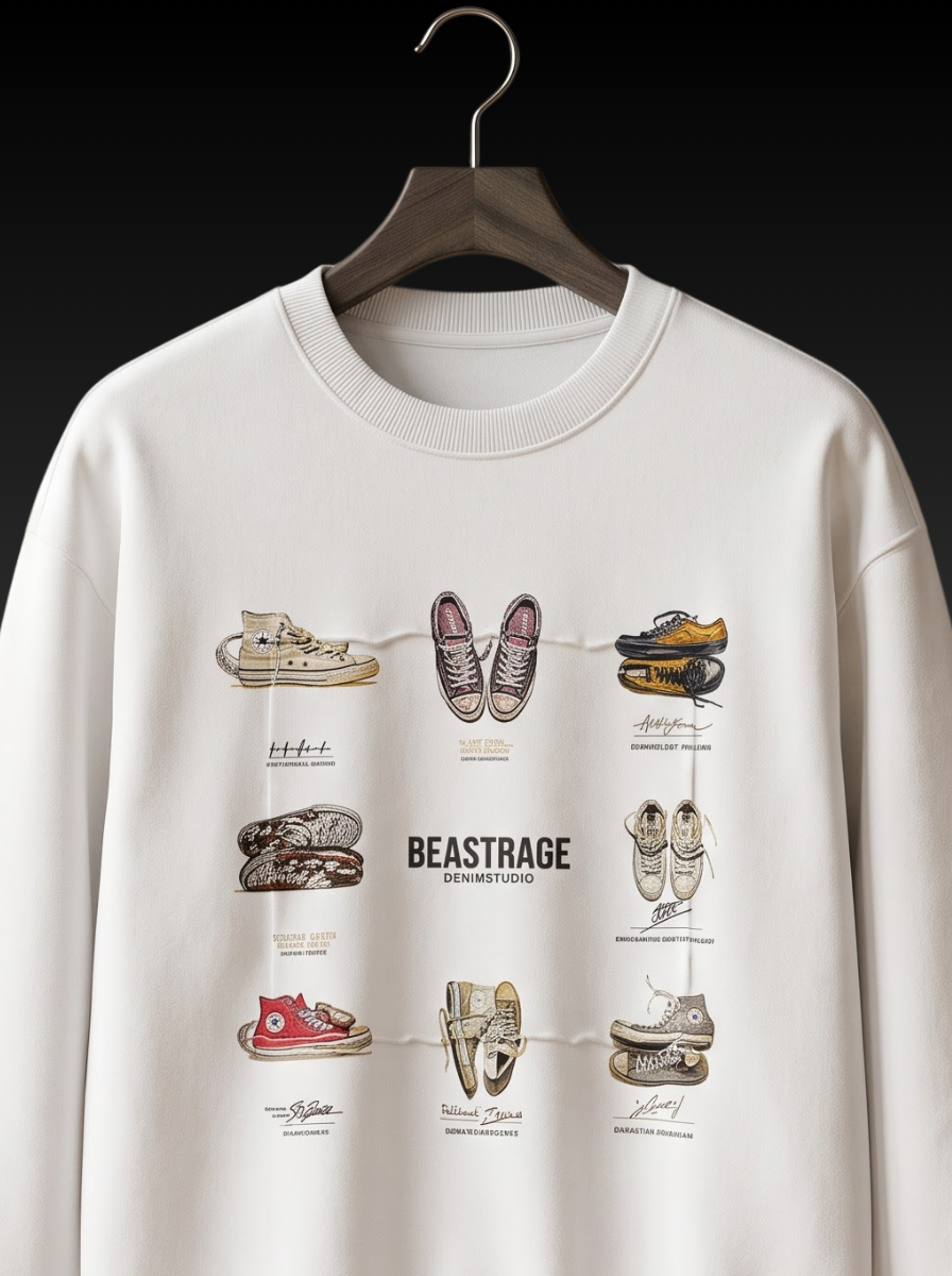 Sneaker Grid Graphic Print Sweatshirt