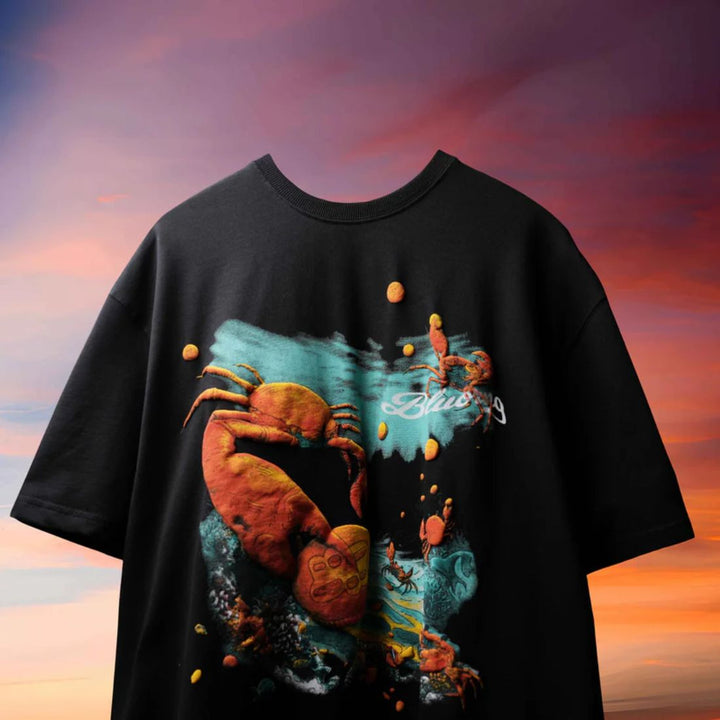 Crab Graphic Puff Print Oversized T-Shirt