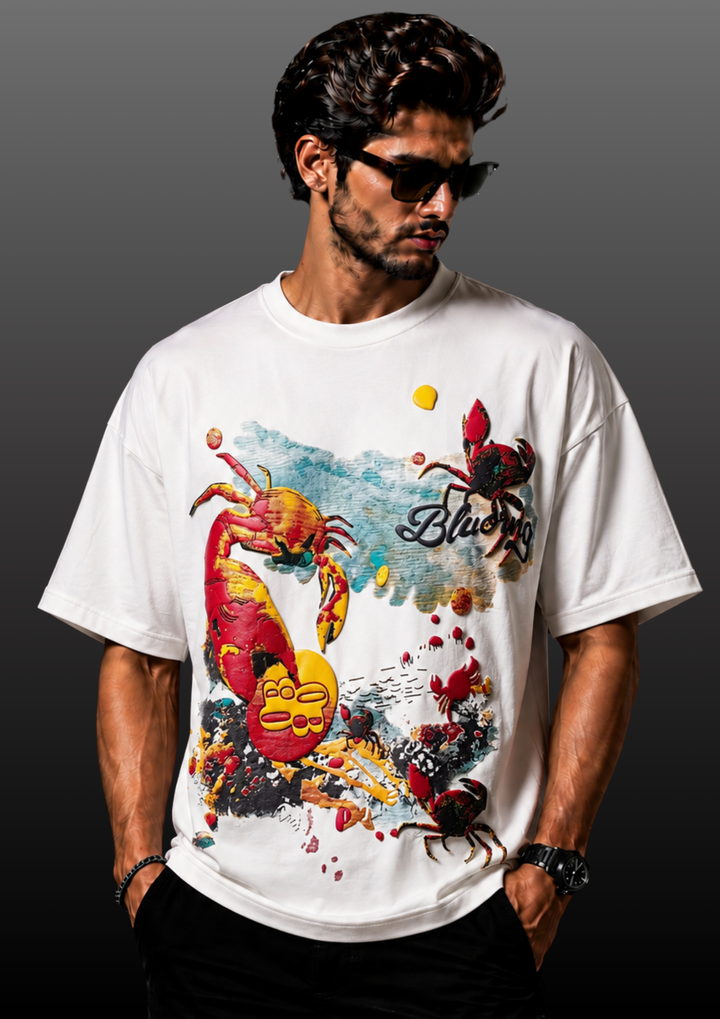 Crab Graphic Puff Print Oversized T-Shirt