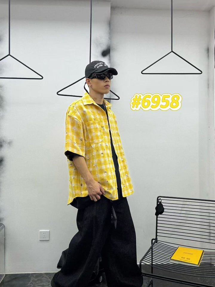 Oversized Check Half Sleeve Shirt