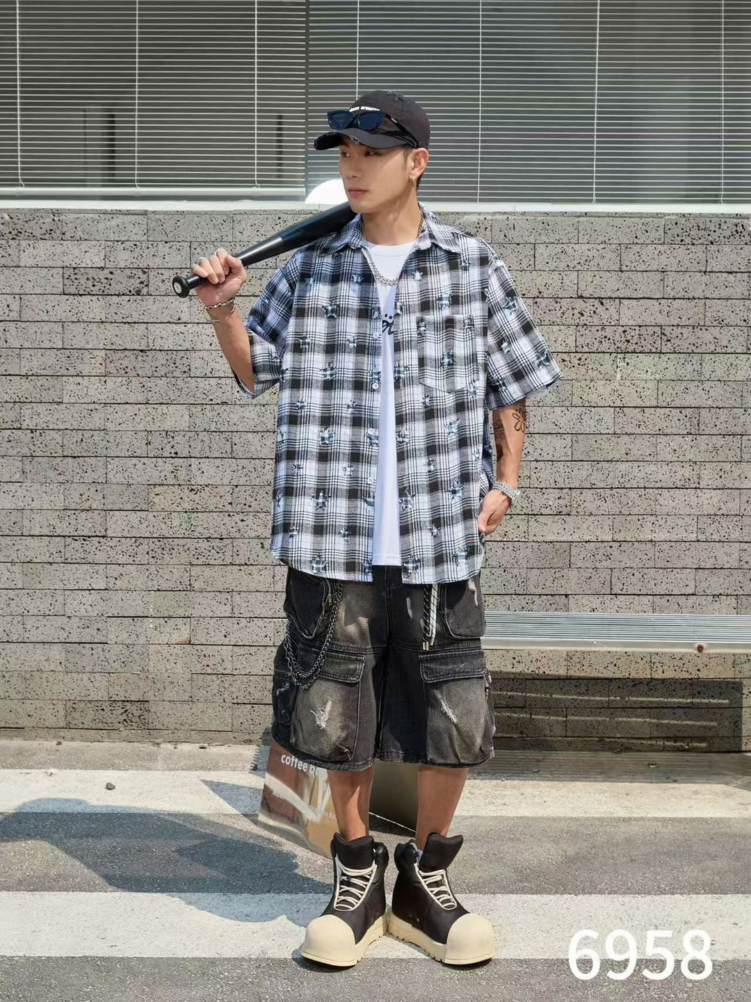 Oversized Check Half Sleeve Shirt