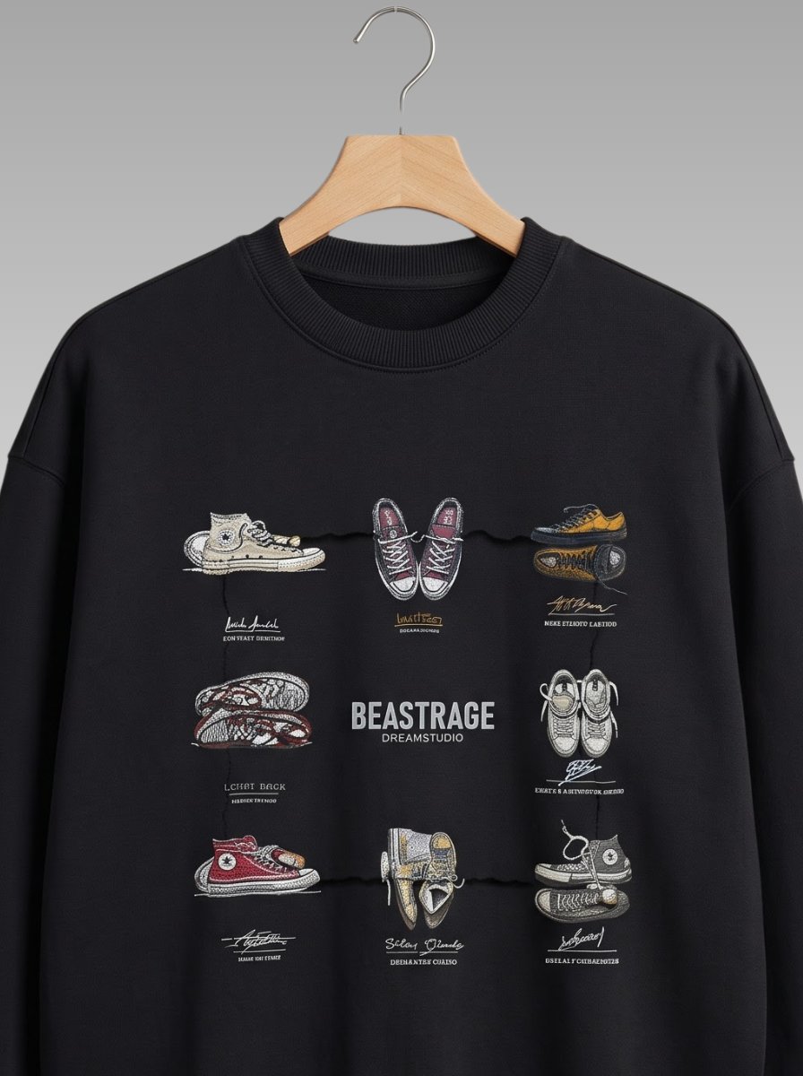 Sneaker Grid Graphic Print Sweatshirt