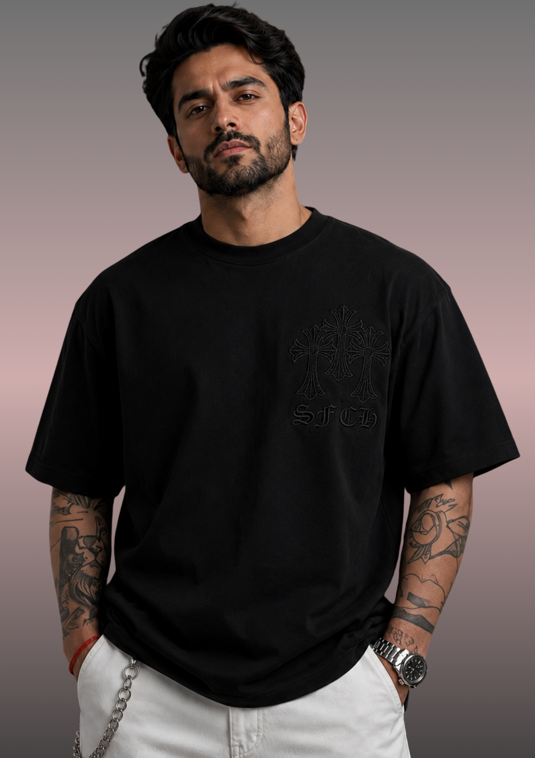 Gothic Embroidered Oversized T-Shirt