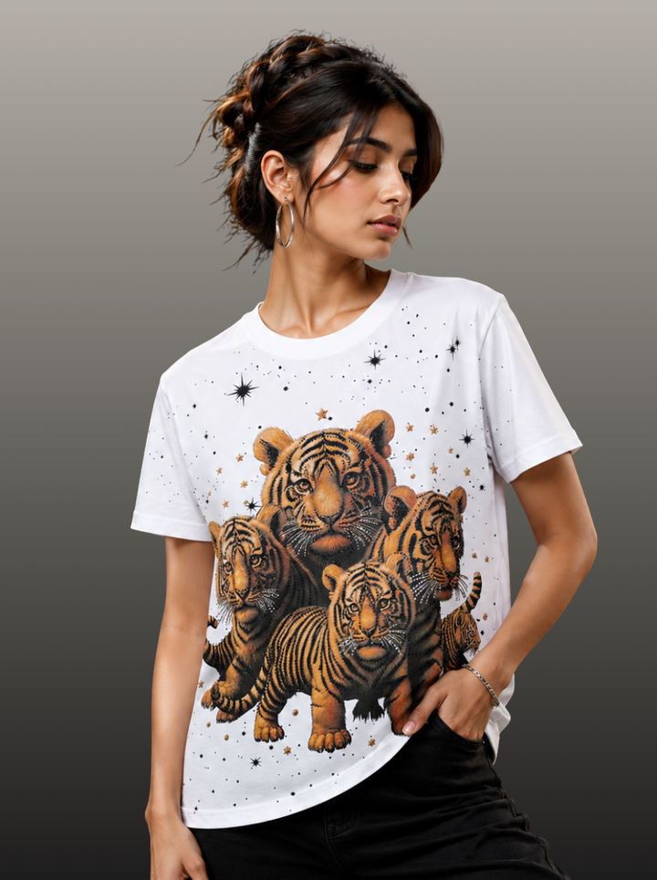 Tiger Family Graphic Print T-Shirt