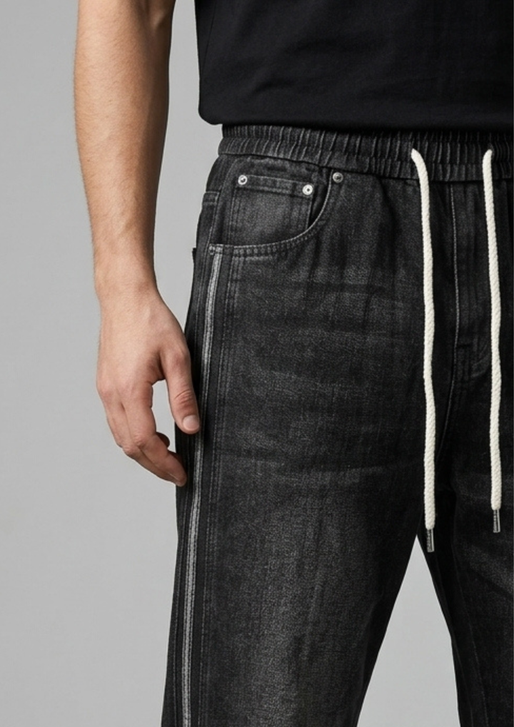 Side Stripe Baggy Denim Joggers