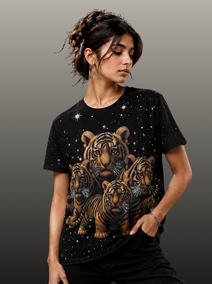 Tiger Family Graphic Print T-Shirt