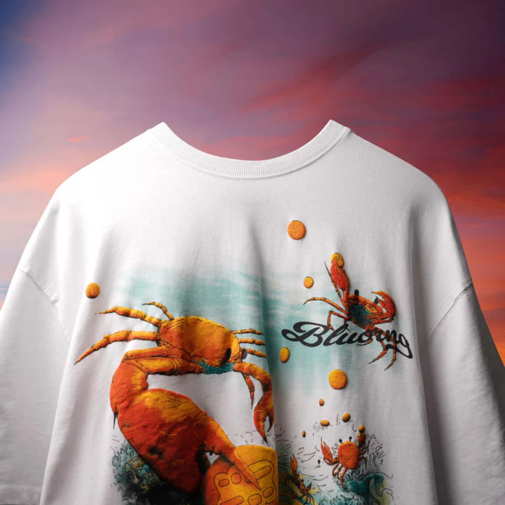 Crab Graphic Puff Print Oversized T-Shirt