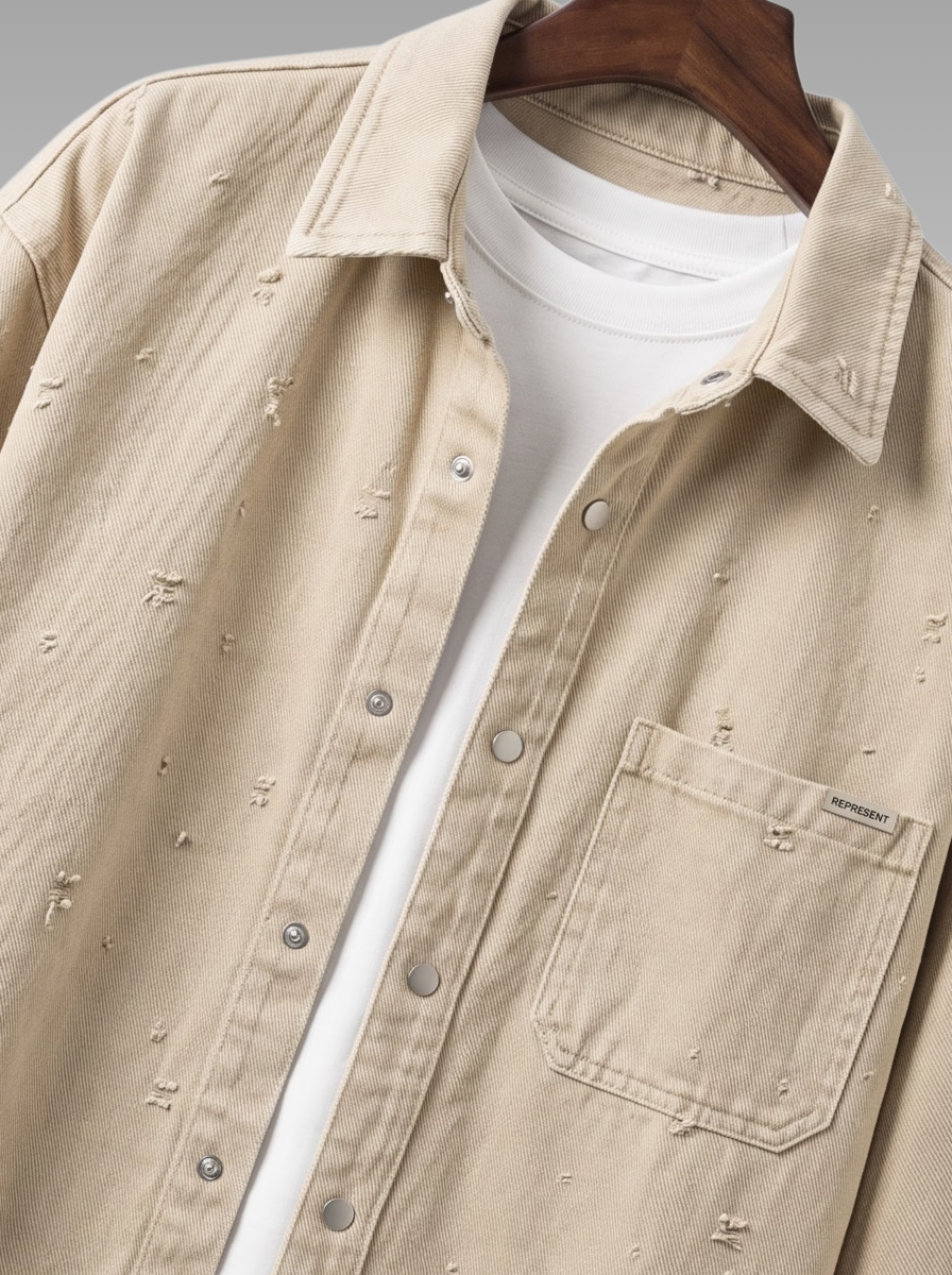 Modern Textured Casual Denim Shirt
