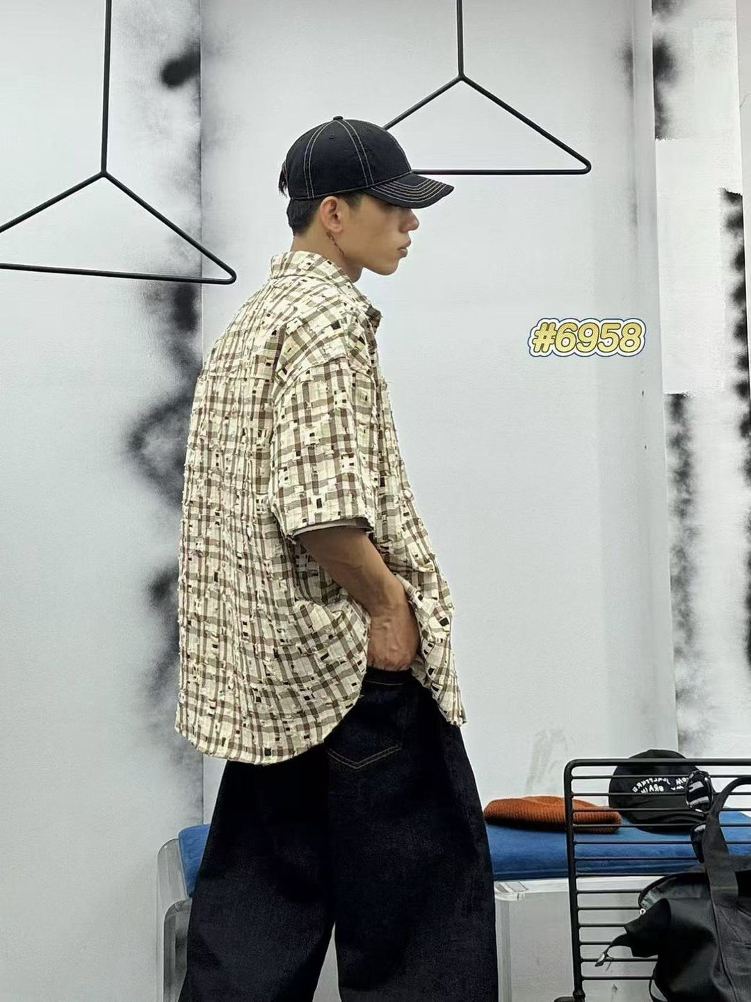 Oversized Check Half Sleeve Shirt