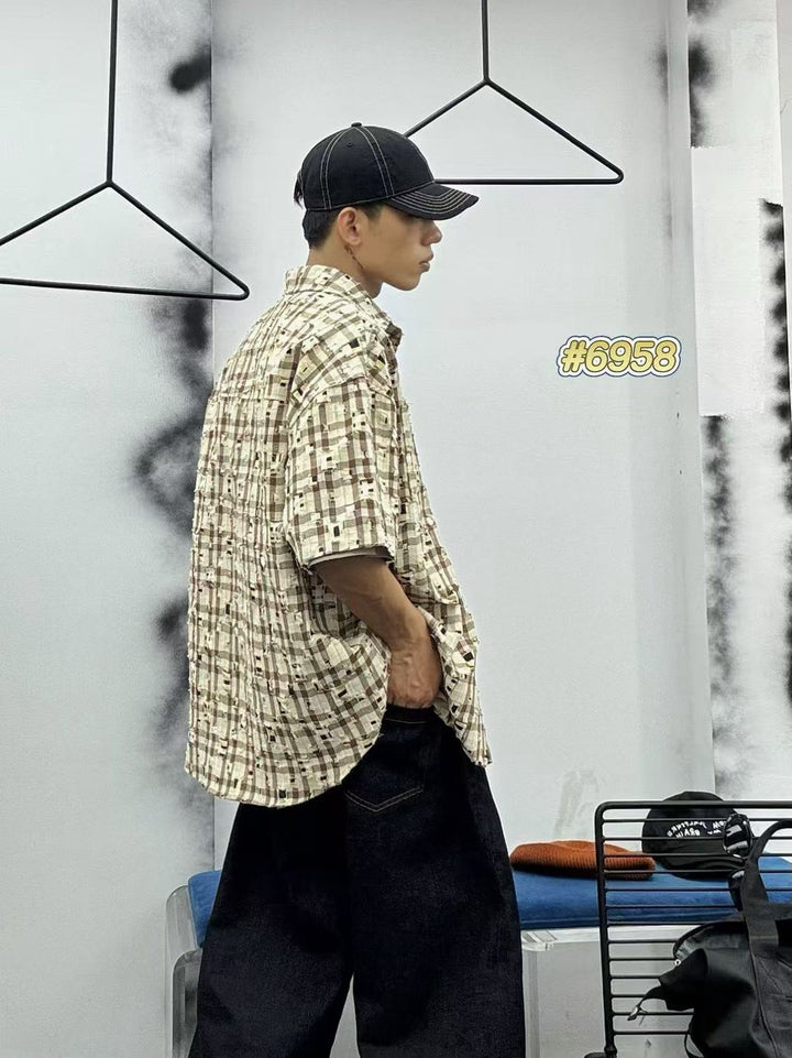 Oversized Check Half Sleeve Shirt
