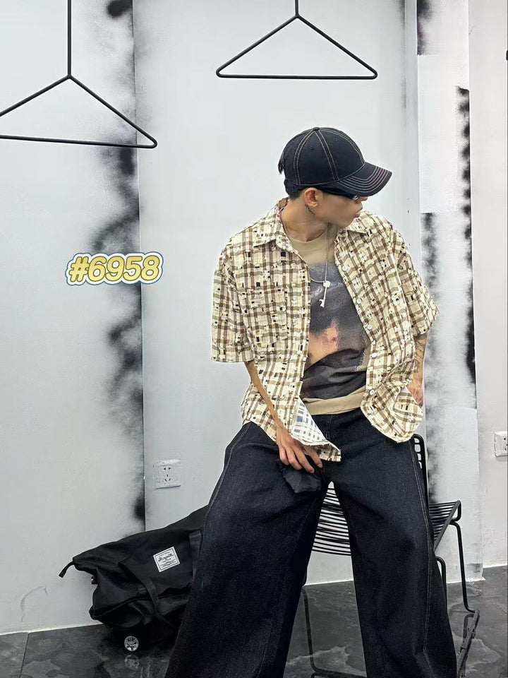 Oversized Check Half Sleeve Shirt