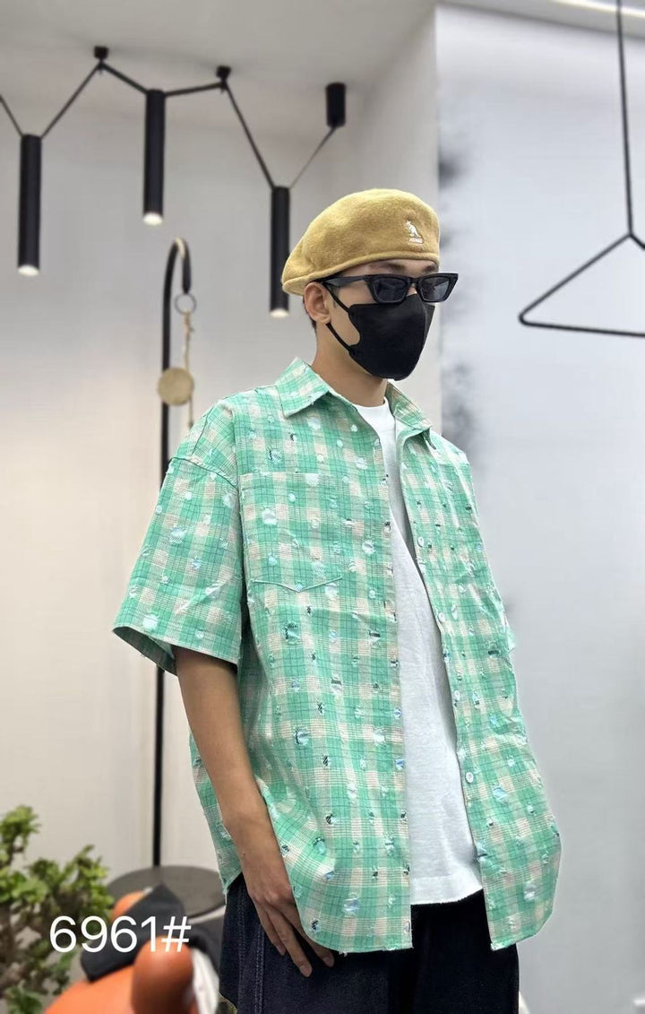 Oversized Check Half Sleeve Shirt
