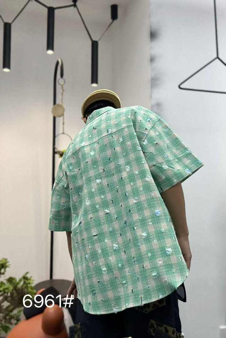 Oversized Check Half Sleeve Shirt