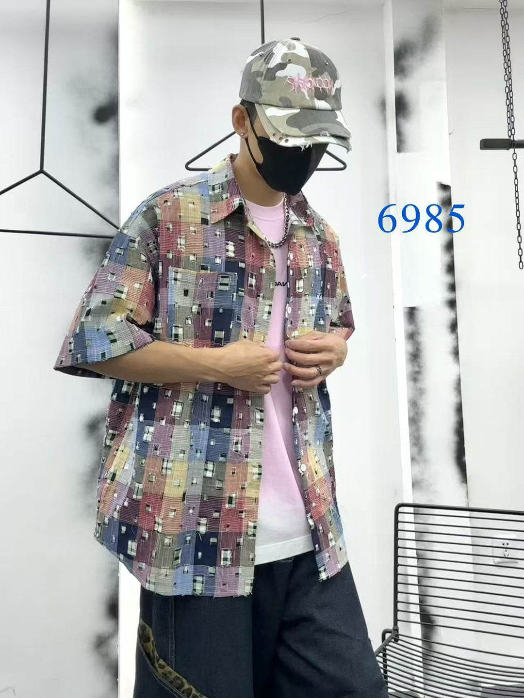 Oversized Check Half Sleeve Shirt