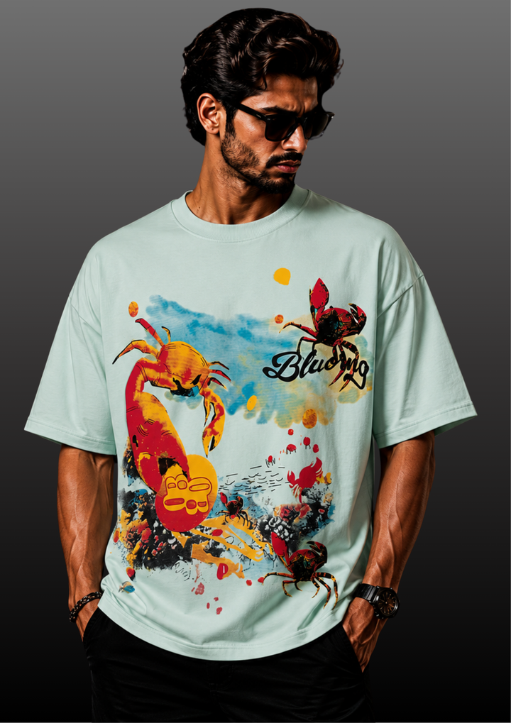 Crab Graphic Puff Print Oversized T-Shirt
